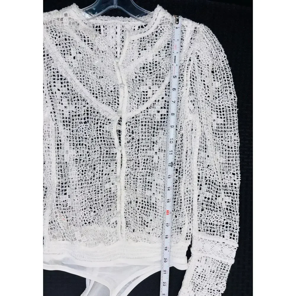 Free People Only The Best Bodysuit, Ivory, Bohemian, Log Sleeve, Women's XS